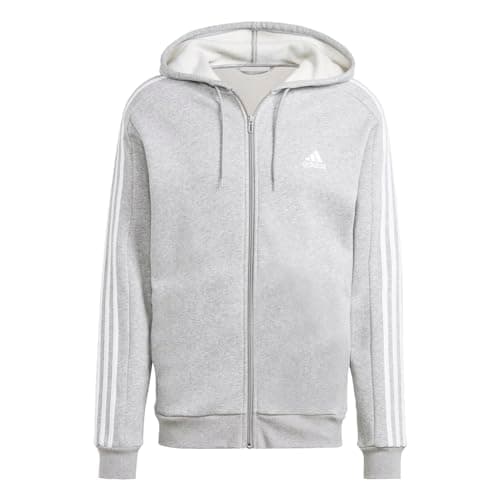 adidas Men's Essentials Fleece 3-Stripes Full-Zip, Medium Grey Heather, Small