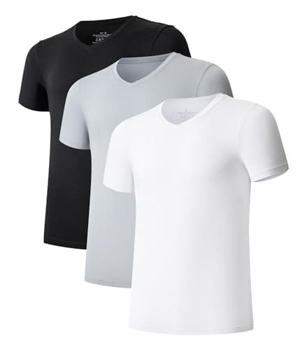 COLORFULLEAF Men's Undershirt Bamboo Rayon V-Neck T-Shirts Short Sleeve Tagless Tees Slim Fit Underwear 3-Pack (Black/White/Gray, XL)