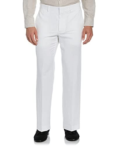 Cubavera Men's Flat Front Linen Blend Dress Pant, Regular Fit, Lightweight Summer Pants for Men, Bright White, 30W x 30L