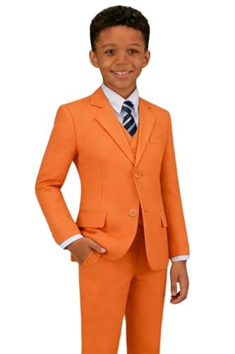 Boys' Orange Regular Formal Classic Suit Set Size 3T Baby Boys Toddler Tuxedos Suits for Kids Teen Youth Wedding Christmas Ring Bearer Outfit Dresswear Boy Suit Tuxedo