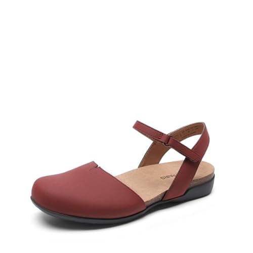 DREAM PAIRS Women's Closed Toe Sandals Arch Support Comfort Cork Footbed Flat Sandals Summer Shoes,Size 6,Burgundy,DWUMFS2501