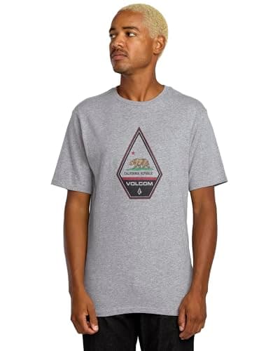 Volcom Men’s California State Logo Short Sleeve T-Shirt – Cotton Crewneck Graphic Tee, Off White Heather, XX-Large