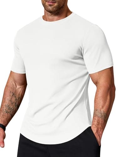 COOFANDY Muscle Shirts for Men Short Sleeve Slim Fit T Shirts Longline Gym Workout Athletic Tee Shirts White