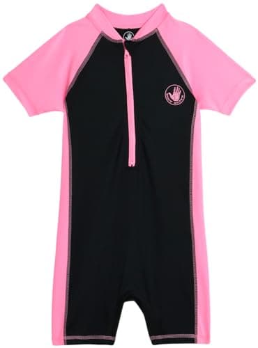 Body Glove Kids Swimsuits - UPF 50+ Short Sleeve One Piece Rashguard Bathing Suit for Girls and Boys (Sizes: 2T-12), Size 6, Black/Pink