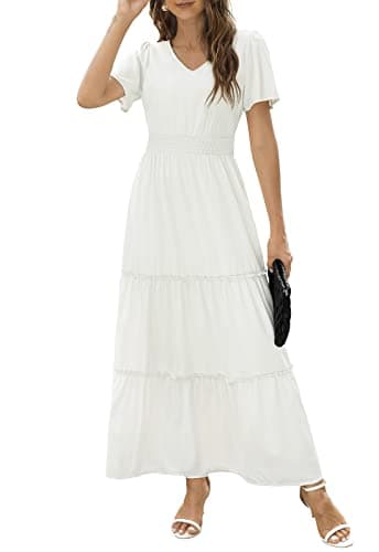 Zattcas Womens 2026 Short Sleeve Summer Floral Maxi Dress White XL