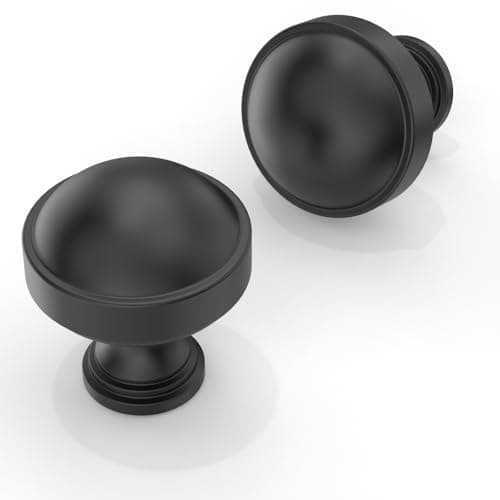Asimerdeco 10 Pack Matte Black Cabinet Knobs 1-1/5 Inch(30mm) Single Hole Cabinet Pulls Round Kitchen Cabinet Knobs