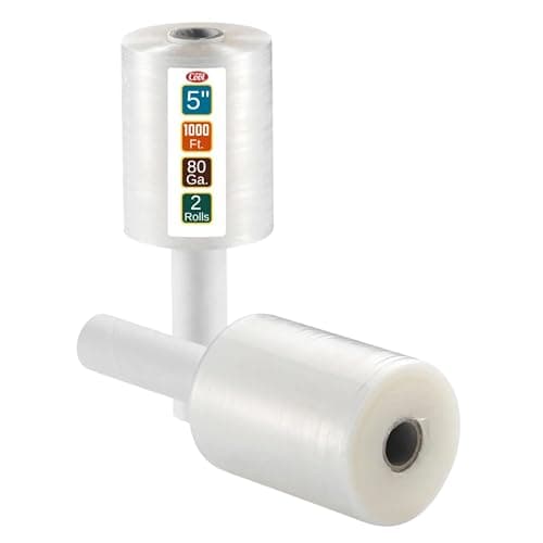 2 Pack Industrial Strength Mini Hand Stretch Wrap 5" 1000 Ft Roll 80 Gauge Thick, Shrink Wrap Roll for Moving Supplies, Furniture, Pallets, Plastic Wrap for Packing, Heavy Duty Stretch Film