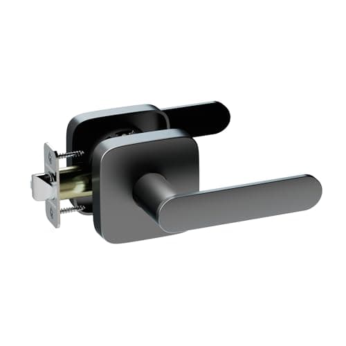 ULTRALOQ Passage Lever Door Handle, Reversible Black Front Door Handle No Lock for Interior or Exterior Door, Closet, Hallway, Adjustable Latch Backset, IP65 Waterproof, Matte Black