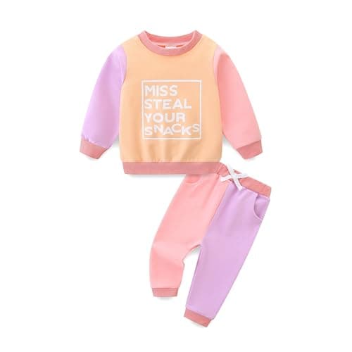 CIZENOFURS Toddler Girl Clothes Baby Girls Crewneck Letter Print Sweatshirt and Pants Kids Fall Winter Outfits 12-18 Months