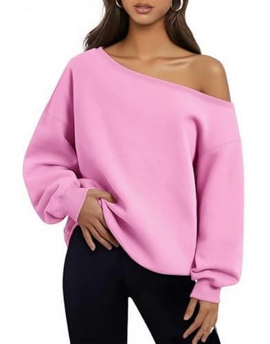 BONITEE Womens Long Sleeve Tops Cute One Shoulder Sweatshirts Spring Casual Hoodies 2026 Off the Shoulder Shirts Pullover Top Pink,XL