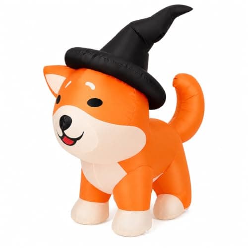 COMIN 4 FT Halloween Inflatable Wizard Corgi Dog Outdoor Decorations