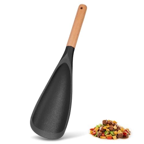 MANJIA Silicone Cooking Spoon for Nonstick Cookware, Black, 1 Pack