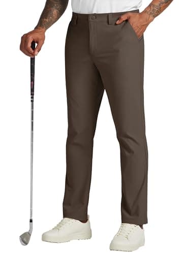 Willit Mens Golf Pants Stretch Comfy Work Dress Pants 28''/30''/32''/34'' Lightweight Casual Pants Slacks with Pockets Brown 35W x 32L