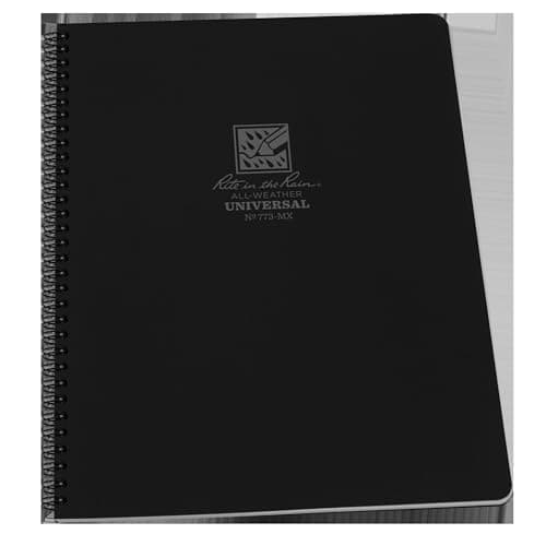 Rite in the Rain Weatherproof Side Spiral Notebook, 8.5" x 11", Black Cover, Universal Page Pattern (No. 773-MX)
