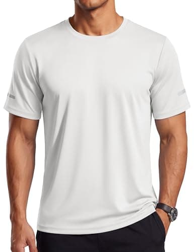 TACVASEN Mens Athletic Shirts Short Sleeve Quick Dry Workout Shirts Sun Protection Gym Running Tshirts Rash Guard White XL