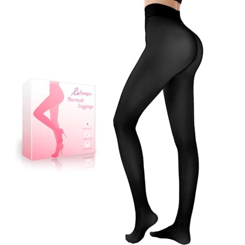 HONGTEYA Fleece Lined Tights Women Winter Thermal Leggings Pantyhose Fake Translucent Thick Warm Sheer Tights (US, Alpha, X-Small, Regular, Regular, all black)