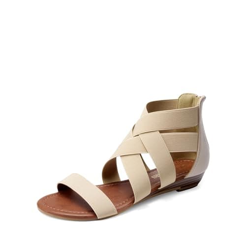 DREAM PAIRS Women's Strappy Flats Sandals,Nude,5