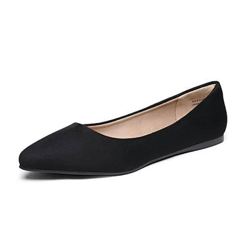DREAM PAIRS Women's Dress Pointed Toe Flats Ballet Comfort Soft Slip On Casual Flat Shoes for Work Office Business,Size 6,Black/Suede