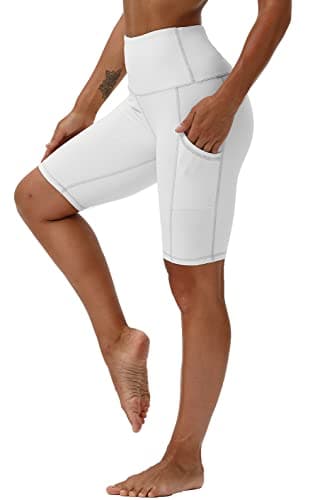 Kaleilo Biker Shorts for Women High Waisted Yoga Volleyball Gym Athletic Running Tights with Pockets White XL