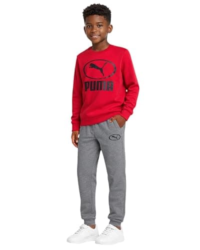 PUMA Boys Sweatpants Set - 2 Piece Soft Fleece Crewneck Pullover Boys Sweatshirts and Jogger Pants Kids Activewear Set (8-16), Size 8-9, Red