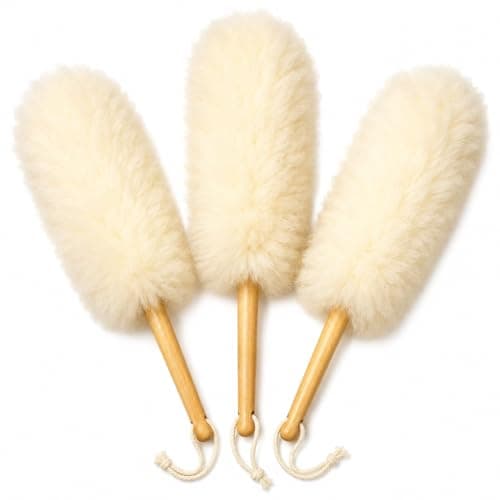 TRU-LAMB Premium Lambskin Mini Duster 3-Pack – Natural Wool Dusting Brush for Car Interior, Dashboard, Air Vents, Mini Blinds, Electronics, Keyboard, Home & Office Cleaning