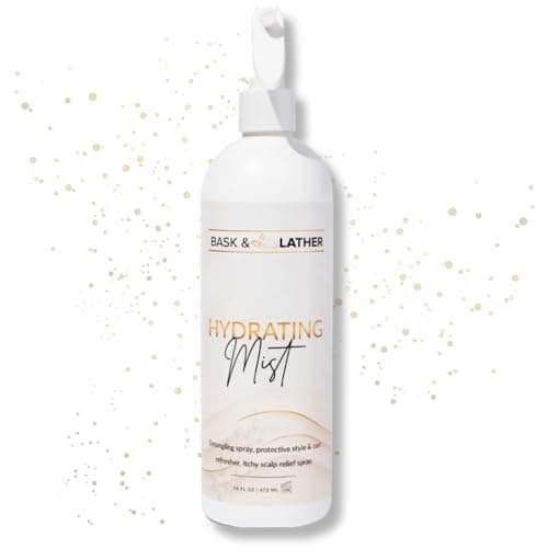 BASK & LATHER Hydrating Hair Mist, Leave-In Conditioner, Itchy Scalp Relief, Detangler, Curl Definer, Aloe Vera, Avocado Oil, For All Hair Types (16 oz)