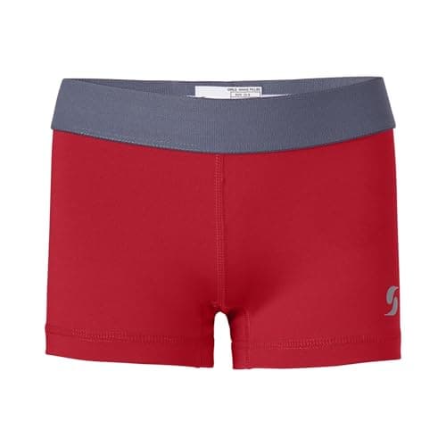 Soffe Dri Girls Compression Short, Red/Gun Metal, X-Small