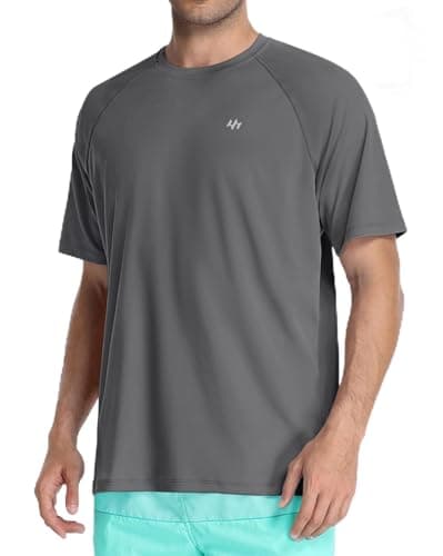 Men's Swim Shirt Quick Dry Sun Shirts UPF50+ Rash Guard for Men Short Sleeve UV Sun Protection Beach Shirts Dark Grey