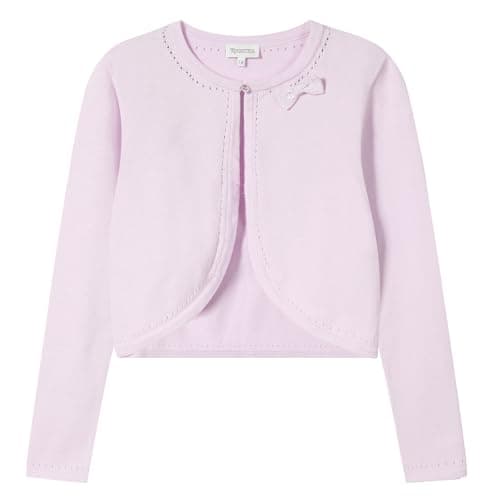 Girls' Cropped Long Sleeve Knitted Bolero Cardigan with Bowknot Button Closure - Kids' Shrug Sweater Jacket Outwear 3-4 Years Light Purple