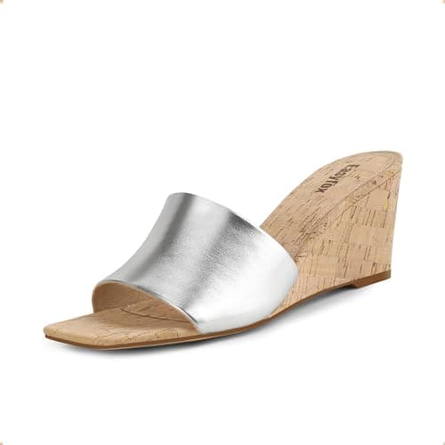 Easyfox Wedge Sandals for Women Silver Wedge Heels Open Toe Slip on Wedge Sandals High Heel Womens Wedge Sandals Summer Dressy Sandals Size 11