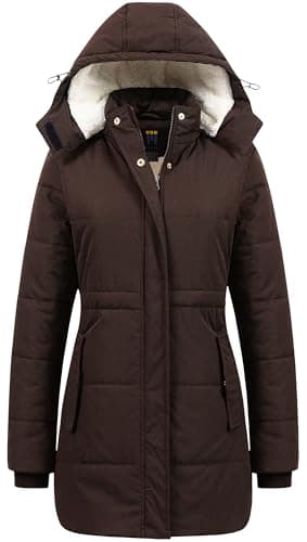 CREATMO US Winter Coat Women Womens Plus Size Coats Women's Puffer Heavyweight Jacket Long-Sleeve Hooded Warm Parka Coffee 2XL