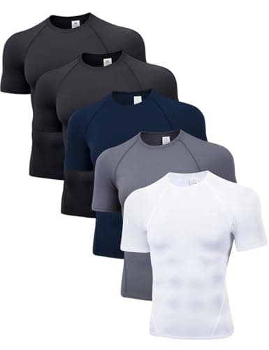 CYPER SUN 5 Pack Men's Compression Shirts Short Sleeve Cool-Dry Workout Rash Guard Athletic Base Layer Undershirts for Gym XLarge