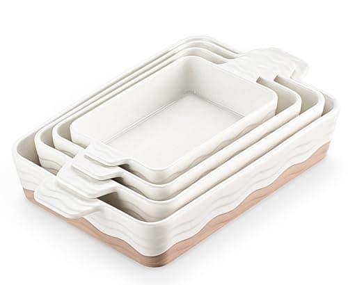 Estmoon Casserole Dishes for Oven, Ceramic Baking Dishes Set of 4, Khaki