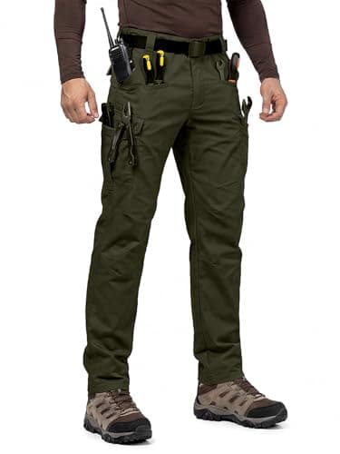 Men’s Tactical Pants Ripstop Waterproof Cargo Work Pants 8 Pockets for Hiking Woking Safari Construction Pants Green