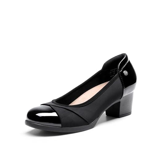 DREAM PAIRS Women's Pumps Low Chunky Block Closed Toe Shoes Work Comfortable Heels Round Toe Dress,Size 6.5,Black,DWUMPU2507