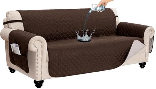 CAPALOCA 100% Waterproof Couch Cover for Dogs Washable Anti Slip Dog Couch Covers Protecter 2 Cushions Sofa Slipcover with Pockets (54" Loveseat, Chocolate)
