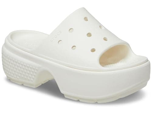 Crocs™ Stomp Wedge Slides for Men and Women – Thermoplastic Lining, Upper, and Footbed – Round Toe Design Chalk Men's 8, Women's 10 Medium