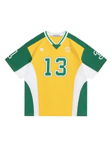 Aelfric Eden Jersey Shirts Color Blocking V-Neck Tee Oversized Vintage T Shirt Short Sleeve Casual Summer Tops Yellow