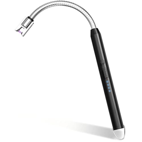 AJIJING Electric Candle Lighter, Safty Lock, Long Flexible Neck, USB Type-C Port, Rechargeable Lighter, Windproof Flameless, Led Display, for Home Kitchen (Black)