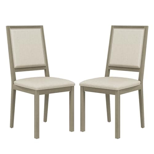 COLAMY Wood Dining Chairs Set of 2, Mid Century Modern Upholstered Kitchen Chairs,19 Inch Fabric Dining Chair with Back for Kitchen Dining Room,Grey