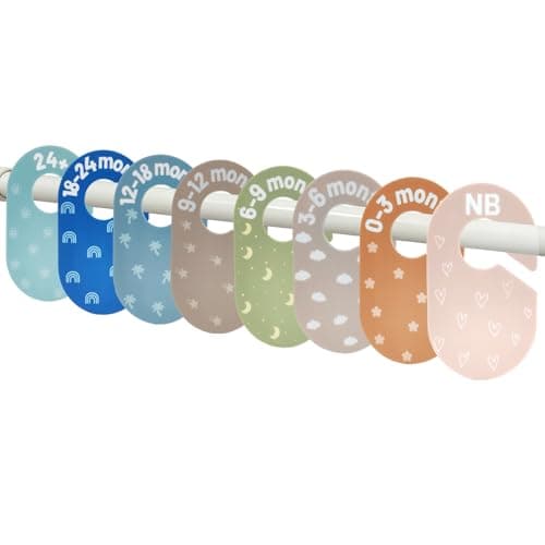 UQBEUQ Baby Closet Dividers - Size Tag - 8-Piece Plastic Baby Clothes Organizer Hanger with Double-Sided Designs - Nursery Organization for Baby Clothing Newborn to 2T Girl & Boy (A Solid Multi-Color)