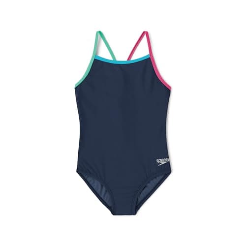 Speedo Girl's Swimsuit One Piece Thin Straps Blue Print
