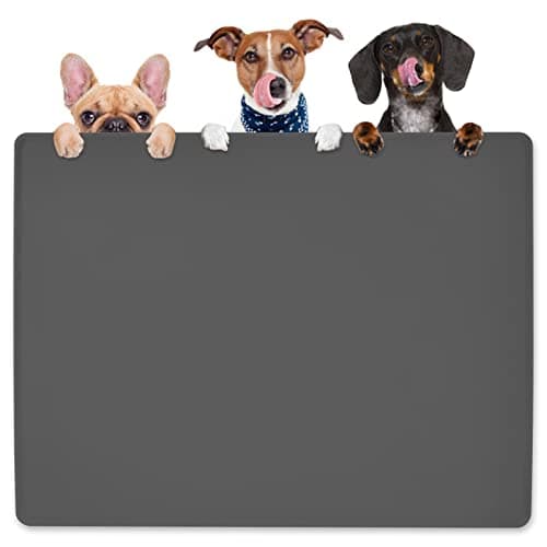 KVK Dog Water Mat 39.4×29.5in - Silicone Dog Mat for Food and Water Extra Large - Pet Food Mat for Floors Waterproof - Pet Feeding Mat Prevent Water Food Spills - Dark Grey