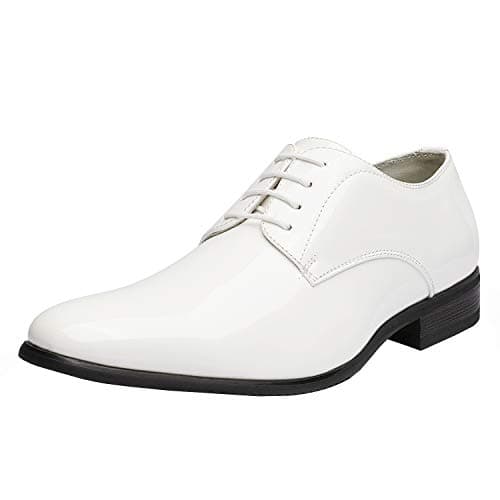 Bruno Marc Men's Faux Patent Leather Dress Shoes, Classic Lace-Up Oxford, Comfortable Leather Lining, Durable Wooden Heel, Tuxedo Shoes for Formal Events, Size 10,White,CEREMONY-06