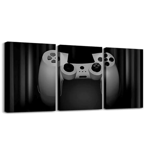Feelyou Gamer Canvas Wall Art for Living Room Bedroom Boys Gaming Picture Wall Decor for Kids Gray Black Video Game Gamepad Office Decorations Artwork Posters