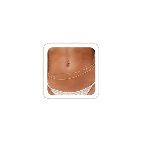 14K Gold Plated Waist Chain for Women, Layered Beaded Body Chain Jewelry