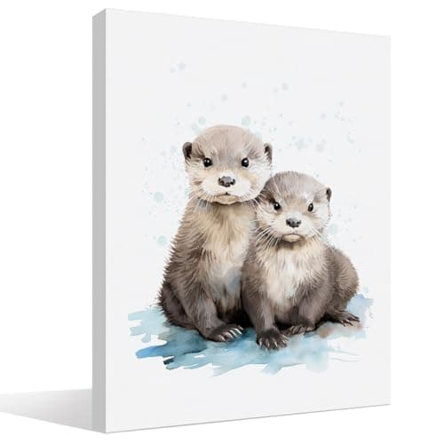 BIWSHA Sea Otter Watercolor Wall Art Prints,Sea Otter Picture Paintings Animal Canvas Wall Art Prints for Kids Room Nursery Bedroom Bathroom Home Walls,11x14 Inch (Two)