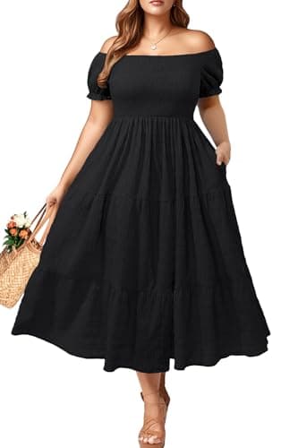 Plus Size Summer Dresses for Women Off Shoulder Black Casual Maxi Dress