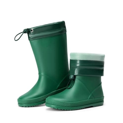 DREAM PAIRS Kids Rain Boots Boys Girls Lightweight Boots Waterproof Easy-on Outdoor Playing Rain Boot Unisex-Child,Size 7 Toddler,Dark Green,SDRB2401K