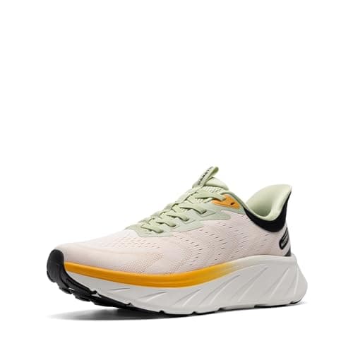 ALLSWIFIT Men's Hands Free Slip On Stability Walking Running Shoes Tennis Non-Slip Comfortable Workout Gym Breathable Lightweight StediBase Fashion Sneakers,Size 9.5,White/Orange,AMUMRS2511
